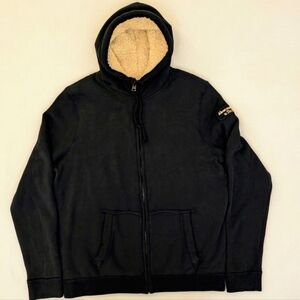 Vintage Abercrombie & Fitch Navy Zip-Up Sweater with Hood Sherpa Lining NWT